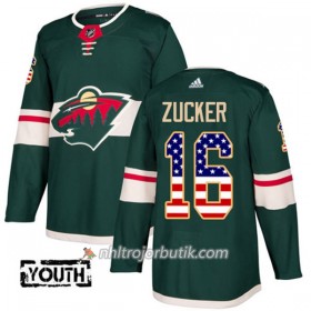 Barn Ishockey Minnesota Wild Tröja Jason Zucker 16 Adidas 2017-2018 Grön USA Flag Fashion Authentic